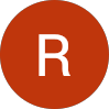 White letter R on a brown circular background.